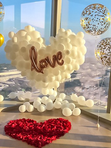 💍纯洁的白色气球简单浪漫的酒店房间求婚布置💘